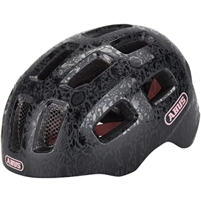 Imagen de ABUS Casco de bicicleta Youn I 2.0 con luz para niños, adolescentes y jóvenes niñas niños negro estampado flores, talla M