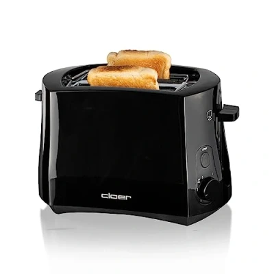 Imagen de Cloer 3310 Cool Wall Tostadora, 825 vatios, para 2 tostadas, calentador de panecillos incluido, bandeja las migas, dispositivo post elevado, negro