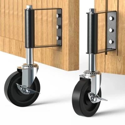 Imagen de HOLKIE rueda de puerta resistente 100 mm con muelle para giratoria portón madera y valla capacidad kg Negra (2 piezas)
