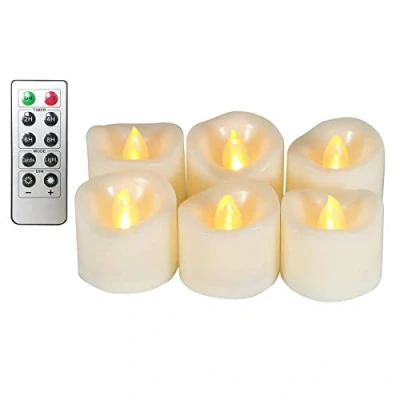 Imagen de Erosway velas LED, eléctricas realistas parpadeantes con pilas, 300 horas de funcionamiento sin interrupción temporizador 2/4/6/8 y control remoto, 6 velas(blanco)