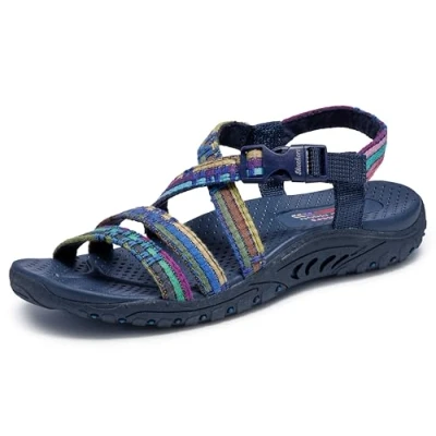Imagen de Skechers Reggae Sew Me Correa Tejida Bohemia con Tiras, Sandalia Mujer, Azul Marino Multi, 41 EU