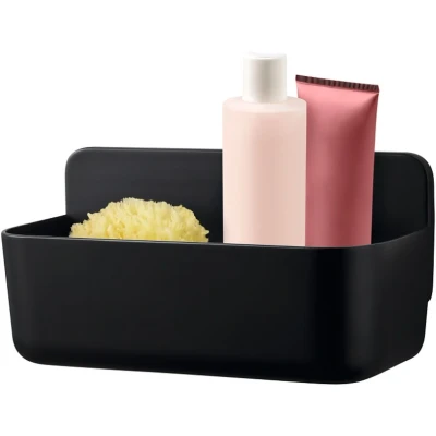 Imagen de tesa Lavaa Cesta de Ducha Pequeña, Negro Mate Montaje Adhesivo sin Taladro incl. Tiras Adhesivas Resistentes al Agua Powerstrips Waterproof XL 200 mm x 130 110