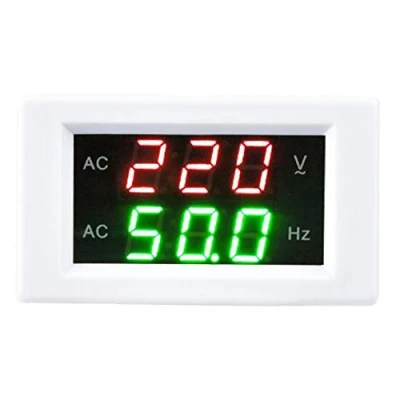 Imagen de medidor de frecuencia voltaje, generador Pantalla dual LED Voltímetro CA digital Herramienta prueba frecuencia(White)