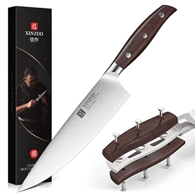 Imagen de XINZUO 20.3cm Cuchillo de Cocinero Acero Inoxidable Alemán 1.4116, Profesional Alto Carbón Chef, para Verdure Carne Afilado Mango Red Sandalwood
