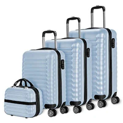 Imagen de NUMADA Juego de Maletas Rígidas 4pzs. Maleta Cabina 53cm, M. Mediana 63cm, Grande 75cm y Neceser. Set Viaje ABS Eco Friendly, 4 Ruedas Dobles, Cierre Combinación (Azul)
