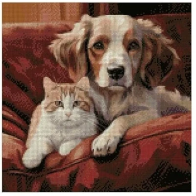 Imagen de Pal on Sofa Kit de punto cruz, 14 unidades, 150 x puntadas, 26 cm, diseño gatos y perros