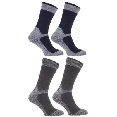 Imagen de Calcetines gordos/gruesos térmicos para trabajar con puntera reforzada caballero/hombre (paquete de 4 pares calcetines) (40 47 EUR/Azul marino/ Gris)