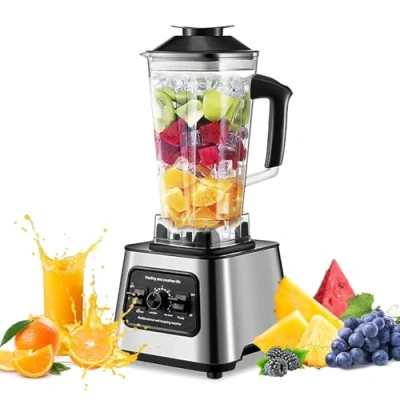 Imagen de Batidora de Vaso 6000W, 2 en 1Profesional Licuadora 2L, Licuadoras Para Zumos y Batidos con 9 Velocidades, Cuchillas 4 Filos acero inoxidable Blender,Función Limpieza Automática