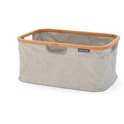 Imagen de Brabantia Cesto de la ropa plegable Borde bambú Almacenamiento multifuncional Se pliega Revestimiento resistente al agua Gran volumen Gris 40L