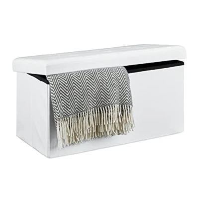 Imagen de Relaxdays Baúl Almacenamiento Plegable, Lino, Blanco, 38 x 76 cm