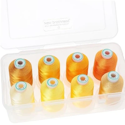 Imagen de New brothread 15 Opciones 8 Carrete a presión de 1000m cada Poliéster Máquina Bordado Hilo con caja almacenamiento plástico para bordar y acolchar Different Yellow