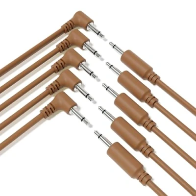 Imagen de ExcelValley 5 Pack Cables de Conexión Mono Modulares Híbridos TS 3,5mm 1/8&quot;Eurorack Sintetizador [Marrón 180cm 71&quot;]