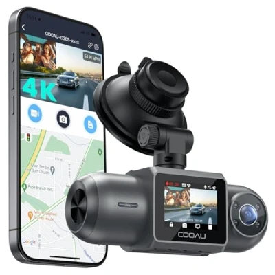 Imagen de COOAU D30S 4K Dashcam con GPS, Wi Fi, Frontal Interior, Doble Dash CAM Coche 2.5K 1080P, Nocturna, Supercondensador, Sensor G, Modo de Estacionamiento y Grabación en Bucle