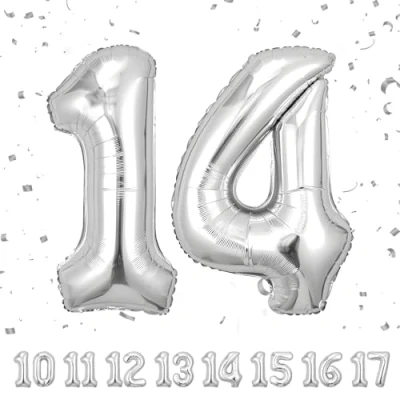 Imagen de Globos de Cumpleãnos Numeros 14 Plata,101 CM Globo Gigantes Grandes Decoracion,Globo Numero Niño Niña Adultos decorazione,Vuelan con Helio