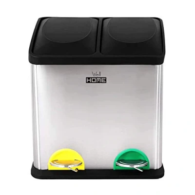Imagen de Cubo de reciclaje ecológico 30 litros 2 compartimentos, basura / cubos reciclaje, Gran Capacidad, para Papel, Vidrio y Plástico, Id
