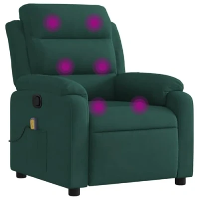 Imagen de vidaXL Sillón de Masaje Reclinable, Silla con Respaldo Reposabrazos, Butaca Relax Descanso TV, Asiento Ajustable para Casa, Terciopelo Verde Oscuro