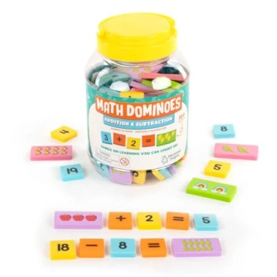 Imagen de Learning Resources 2939 Suma y resta, 3 niños, números, Operaciones e imágenes, recursos de matemáticas, Juego dominó, Multicolor (EI 2939)