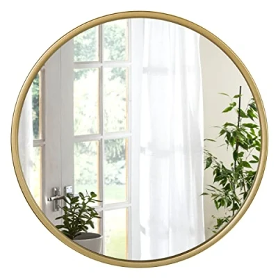 Imagen de WOLTU Espejo Redondo de Pared, Moderno Baño, Decorativo con Borde Dorado, Diámetro 40 cm，Adecuado para Dormitorio, Tocador y Pasillo