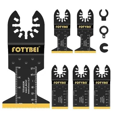 Imagen de Hojas de Sierra Oscilante Titanio, 5 Piezas Cuchillas Multiherramienta Accesorios para Madera Plástico Metal, Compatible con Dewalt Makita Parkside Black&amp;Decker y más