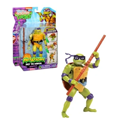 Imagen de TORTUGAS NINJA Donatello Figura de Acción Transformable Mascota a Ninja, 4 Muñecos para Coleccionar, Incluye Accesorio Lucha, Estrella Lanzadora Pizza y una Base, Famosa (TU838100)