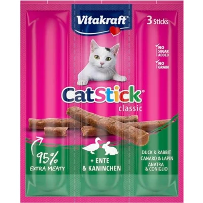Imagen de Vitakraft Cat Stick Classic Snack para Gatos, Barritas de Pato y Conejo, Envase 3 sticks 6 g