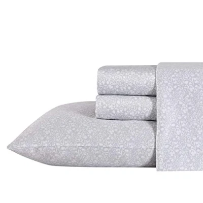 Imagen de Laura Ashley Home Sábanas tamaño Queen, Juego de Ropa Cama algodón Satinado Suave, Elegante, Suave y Transpirable, decoración del hogar, Color Gris Winnie