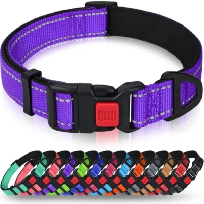 Imagen de Taglory Collar Perro, Nylon Reflectante Neopreno Forrado Ajustable para Perros Pequeños, Morado
