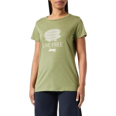 Imagen de JEEP O102924 E100 J Damen T Shirt Igel Sketch Live Free Großer Aufdruck J23W Mujer Olive Green S