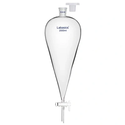 Imagen de Labasics Vidrio Borosilicato 2000 ml Embudo Separador Cónico de Pared Pesada con Juntas 24/29 y Llave Paso PTFE