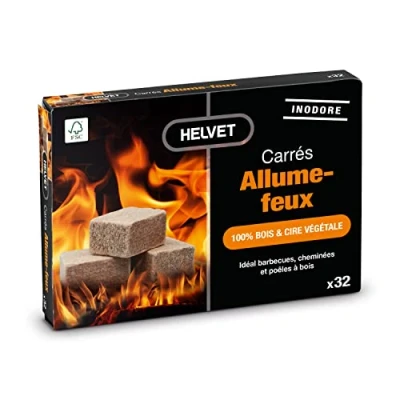 Imagen de Helvet 32 Encendedor de Fuego Natural para Chimenea y Estufa Madera en Cubo Quema 7 Minutos Producto ecológico 100% Cera Vegetal, Normal, (LDFC32)