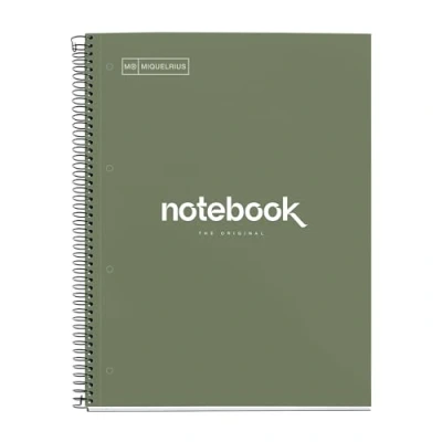 Imagen de Miquelrius Cuaderno A4 Notebook Emotions, 80 Hojas 90 g/m², Cuadrícula 5 x mm, 1 Franja de Color, Espiral Microperforado, Cuadriculado, Tapa Extra Rígida, 4 Taladros, Verde
