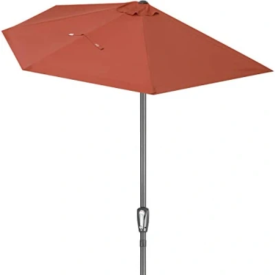 Imagen de Kingsleeve® Sombrilla Semicircular Patio Balcón 2,7m Protección UV80+ Parasol Terraza Manivela Suave Terracota