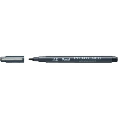 Imagen de Pentel Pointliner Calligraphy S20P C20A Rotulador de punta fina (punta caligrafía, resistente al agua y a la luz, 2,0 mm, 1 unidad), color negro