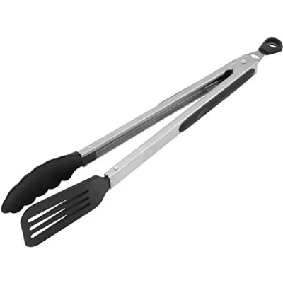 Imagen de FACKELMANN 40281 Multiusos de 35 cm, Acero Inoxidable, Pinzas Cocina y Barbacoa para ollas sartenes revestidas, Plástico, Negro/Plata