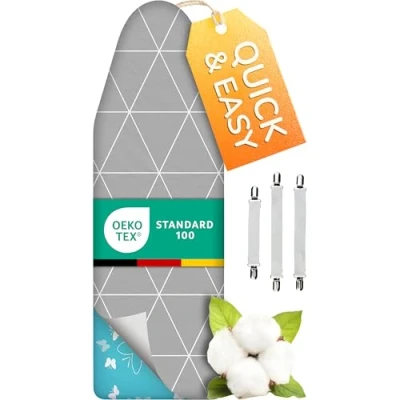 Imagen de Funda para tabla de planchar turbo 5 capas, 120 x 40 cm, fabricada en Alemania, acolchado algodón ÖKOTEX, más rápido con termoreflexión, tamaños, EasyFit + tensor, superficie L 115 120x35