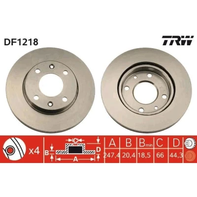 Imagen de TRW DF1218 Disco de freno 247 20,4 4 108 ventilado barnizado con tornillos PEUGEOT: 407 Berlina, 205 II Hatchback, I Hatchback