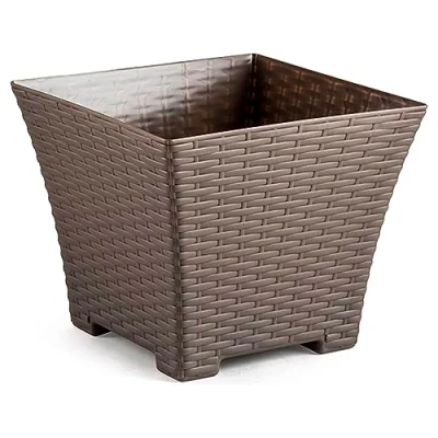 Imagen de AC Maceta Cuadrada Fabricación en plástico Diseño Rattan Ideal como macetero, Tiesto, Recipiente para Plantas, Flores, balcón, terraza, jardín 25 cm Color Topo