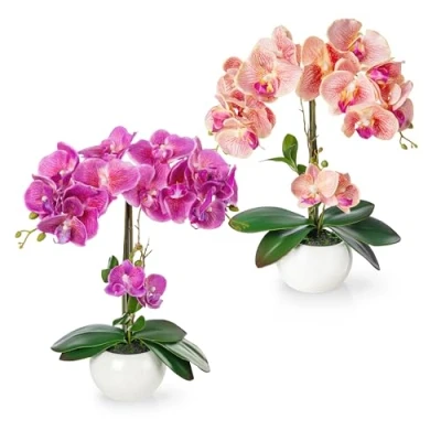 Imagen de PASCH Juego de 2 orquídeas artificiales en macetas cerámica alto brillo (40 cm) flores como las reales