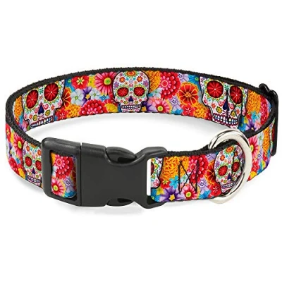 Imagen de Buckle Down azúcar Calaveras Estrellas Blanco/Multi Color plástico Clip Collar