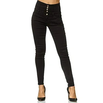 Imagen de Elara Vaqueros Elásticos para Mujeres Cintura Alta Flaca Chunkyrayan Negro EL60 Black 42 (XL)