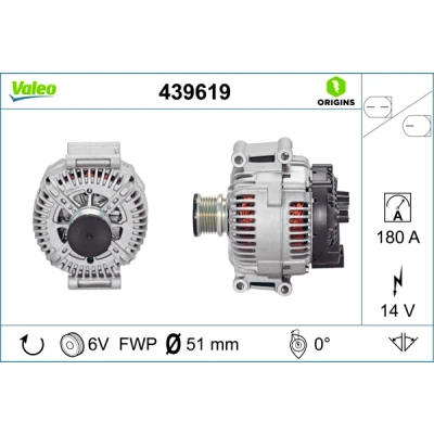 Imagen de VALEO 439619 Alternador 14V 180A MERCEDES BENZ: Vito Mixto, Sprinter 3.5 T Furgón, Viano
