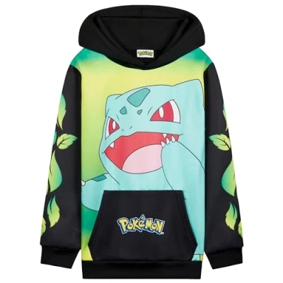 Imagen de Pokémon Sudaderas con Capucha para Niños, Cómoda Sudadera Niño Bolsillo Canguro (Negro/Amarillo Bulbasaur, 11 12 Years)