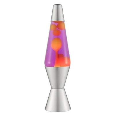 Imagen de LAVA® Lámpara 2125, cera amarilla, líquido morado, base y tapa plateados, original de 14,5 pulgadas. movimiento marca