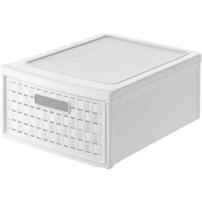 Imagen de Rotho Country cajón de 8,3 litros con un en apariencia ratán., Plástico (PP) sin BPA, blanco, klein/8.3l (35.0 x 26.0 14.5 cm)