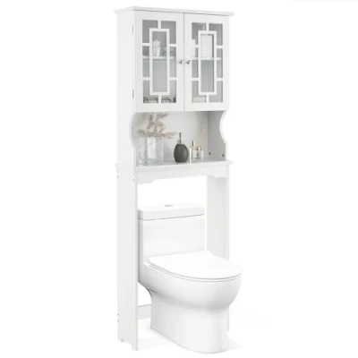 Imagen de COSTWAY Mueble sobre Inodoro WC con 3 Estantes y 2 Puertas, Estantería para Inodoro, de baño Estante Ajustable Madera, Armario Alto Almacenamiento, 60 x 21,5 169 cm (Blanco)