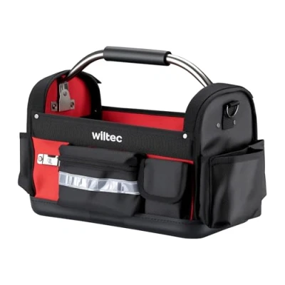 Imagen de Wiltec bolsa de herramientas plegable 40 x 20 28 cm hasta 30 kg, bolso 29 compartimentos, cartera trabajo con bandolera, transporte portaherramientas resistente al agua