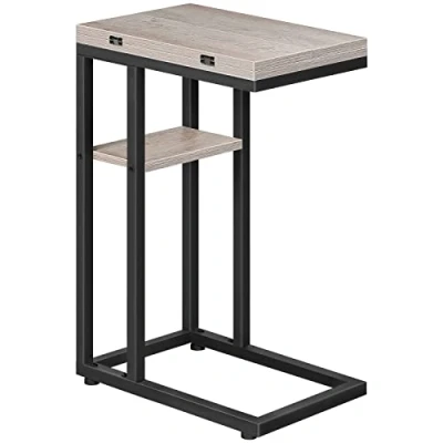 Imagen de HOOBRO Mesa Auxiliar de Sofá en Forma C Plegable, Pequeña Centro Estilo Industrial, Café con Estante Almacenamiento, para Sala Estar, Dormitorio, Gris EBG29SF01