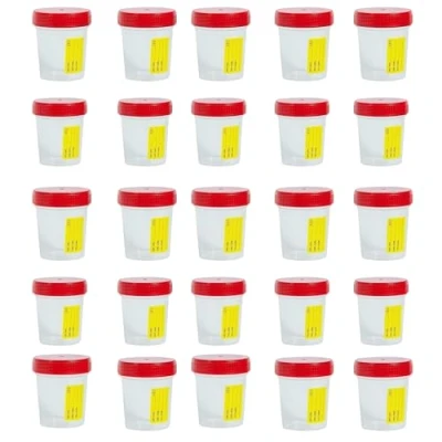 Imagen de 25 recipientes estériles para orina de 120 ml con tapón hermético rosca