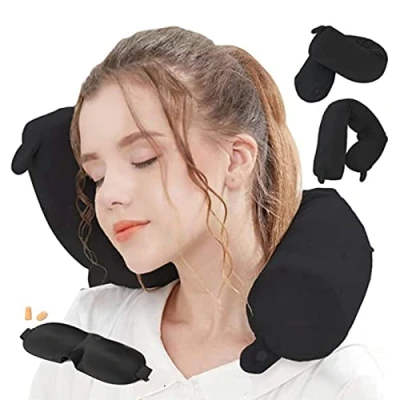 Imagen de Hxcxrst almohada de viaje,Almohada espuma viscoelástica para el cuello, la barbilla, cintura y soporte las piernas, adecuada viajes en casa, ajustable, enrollable flexible