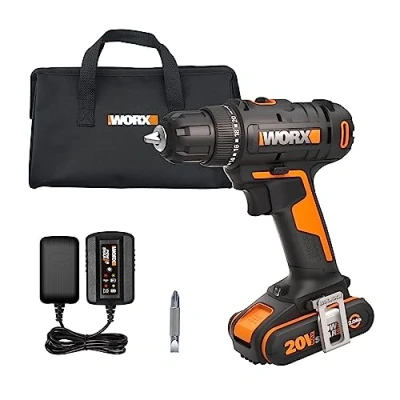 Imagen de Taladro atornillador 20V Máx. Worx PowerShare WX100 Ligero 1 batería 2Ah, cargador y bolsa de transporte 2 velocidades Portabrocas 13mm, 30Nm